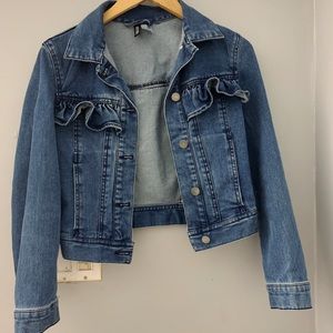 Ruffled dark blue jean jacket.
